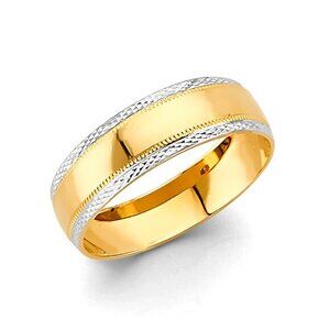 New 14k Yellow Gold and white gold 6 mm Round Men's Wedding band Ring size 10